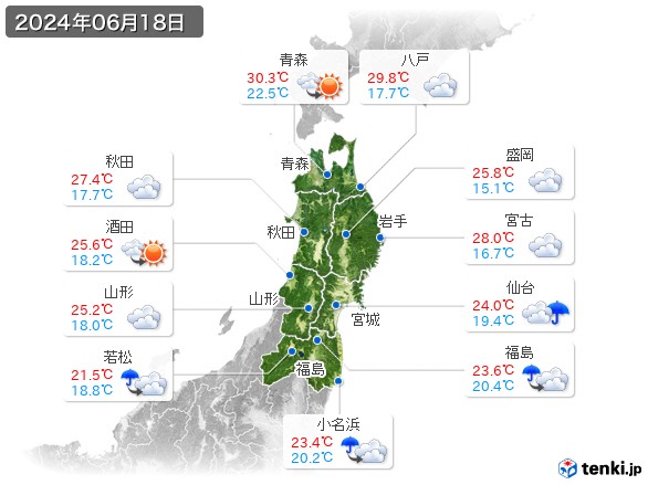 東北地方(2024年06月18日の天気