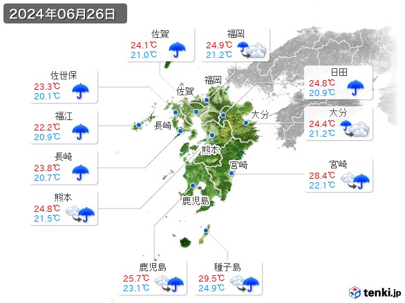 九州地方(2024年06月26日の天気