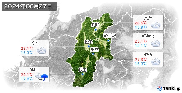 長野県(2024年06月27日の天気