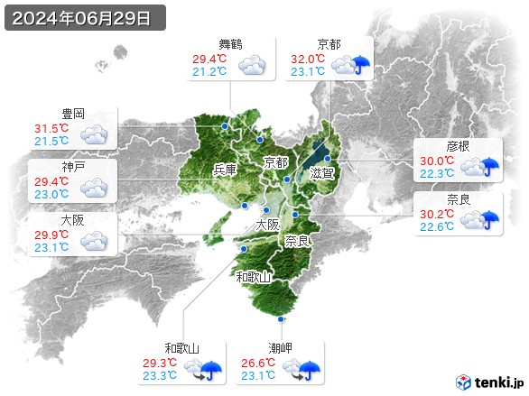 近畿地方(2024年06月29日の天気