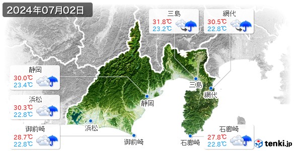 静岡県(2024年07月02日の天気