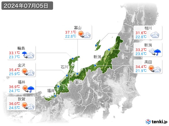 北陸地方(2024年07月05日の天気