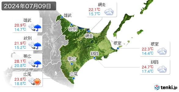 道東(2024年07月09日の天気