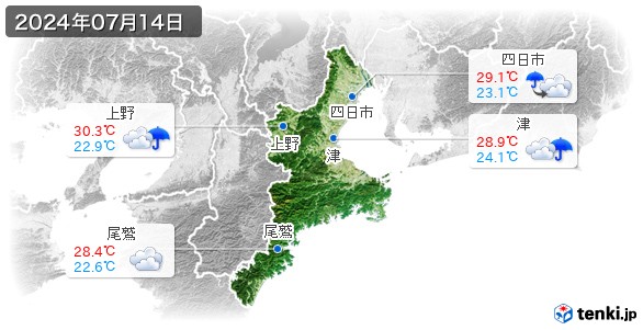 三重県(2024年07月14日の天気