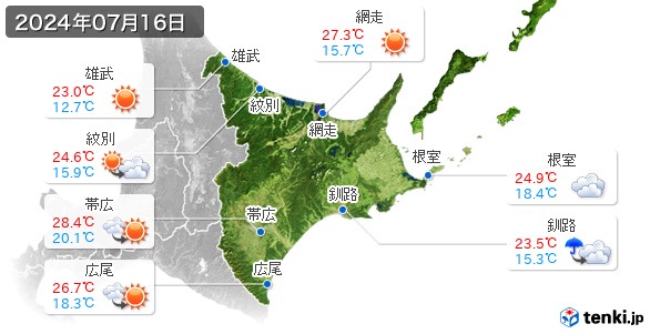 道東(2024年07月16日の天気