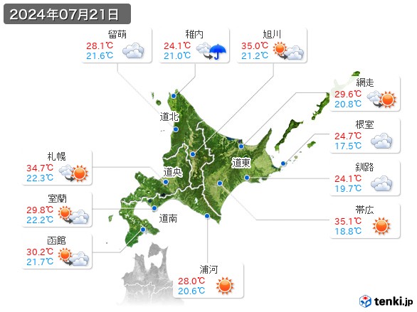 北海道地方(2024年07月21日の天気