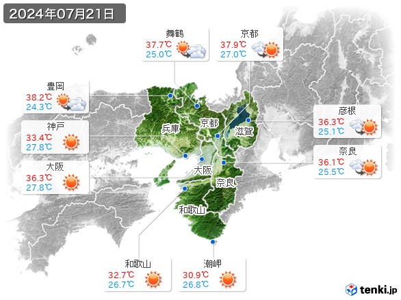 近畿地方(2024年07月21日の天気