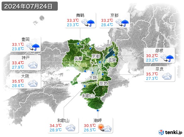 近畿地方(2024年07月24日の天気