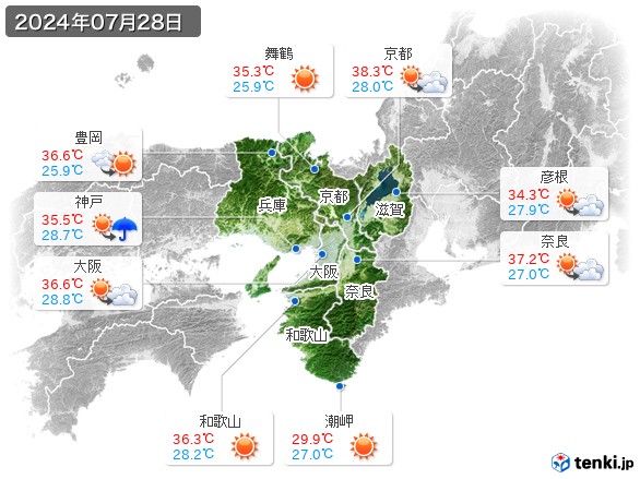 近畿地方(2024年07月28日の天気