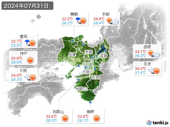 近畿地方(2024年07月31日の天気