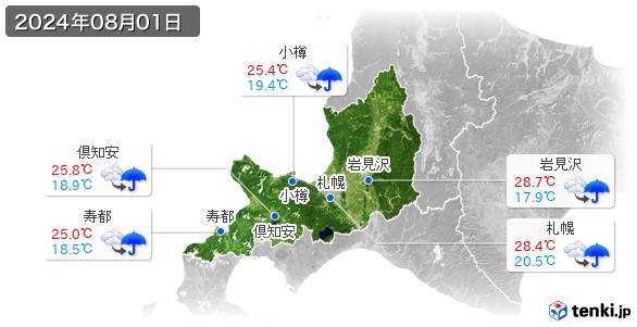 道央(2024年08月01日の天気