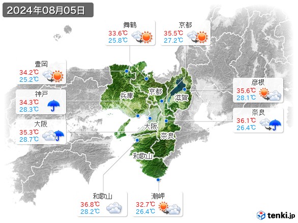 近畿地方(2024年08月05日の天気