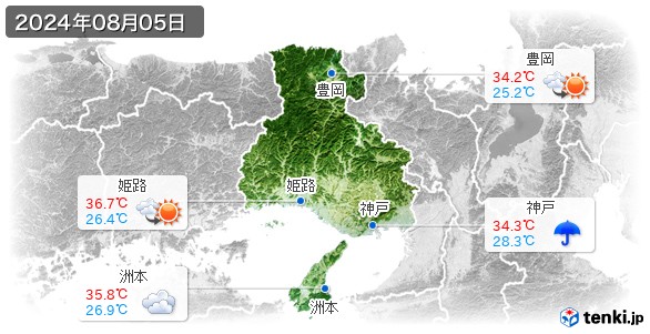 兵庫県(2024年08月05日の天気