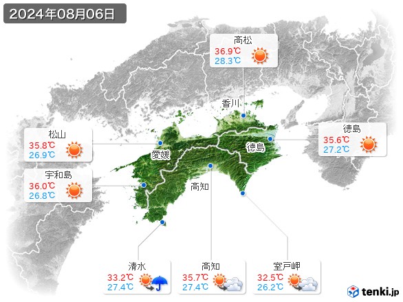 四国地方(2024年08月06日の天気
