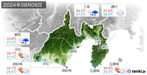 静岡県(2024年08月06日の天気