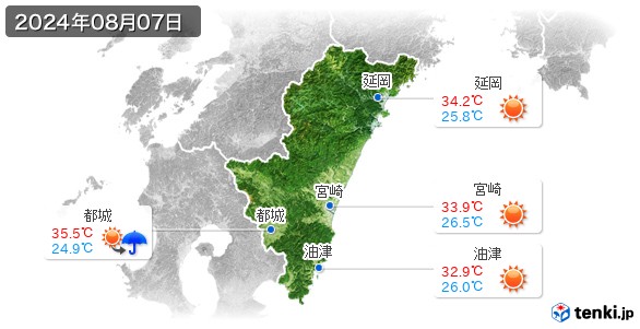 宮崎県(2024年08月07日の天気