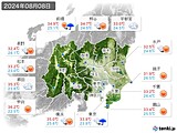 2024年08月08日の関東・甲信地方の実況天気