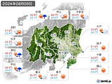 2024年08月09日の関東・甲信地方の実況天気