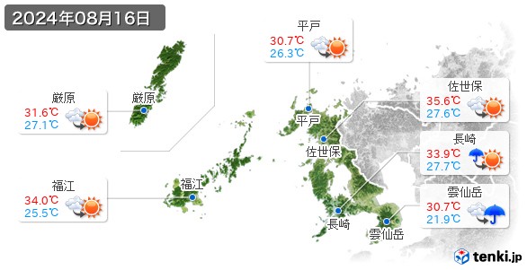 長崎県(2024年08月16日の天気