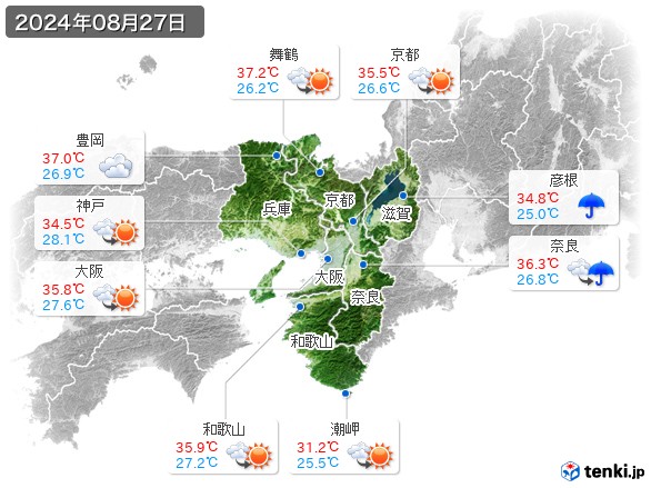 近畿地方(2024年08月27日の天気