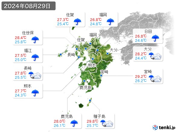 九州地方(2024年08月29日の天気