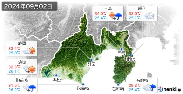 静岡県(2024年09月02日の天気
