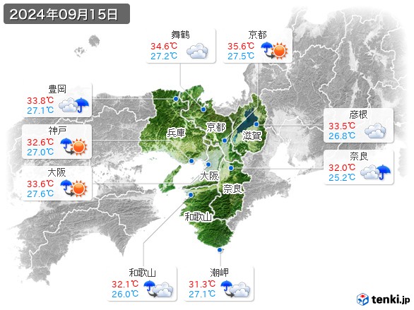 近畿地方(2024年09月15日の天気