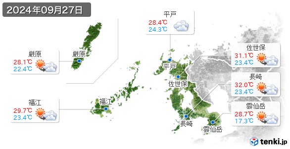 長崎県(2024年09月27日の天気