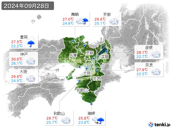 近畿地方(2024年09月28日の天気