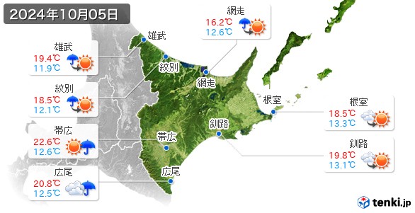 道東(2024年10月05日の天気