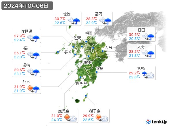 九州地方(2024年10月06日の天気