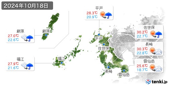 長崎県(2024年10月18日の天気