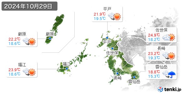 長崎県(2024年10月29日の天気