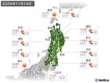 2024年11月14日の東北地方の実況天気