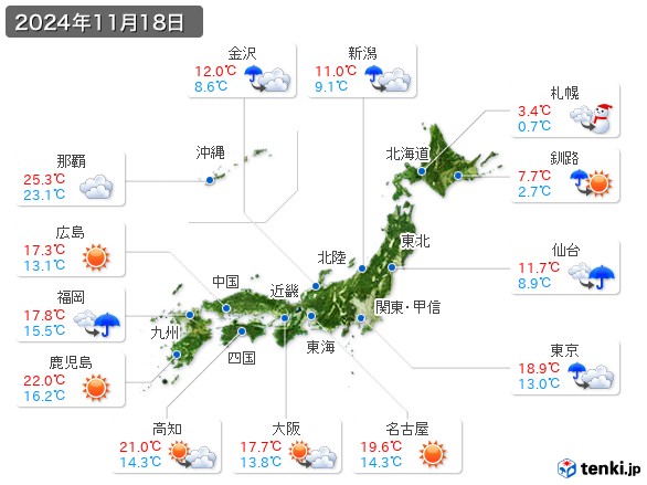 (2024年11月18日の天気
