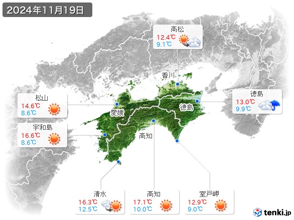 四国地方(2024年11月19日の天気