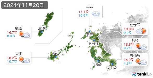 長崎県(2024年11月20日の天気
