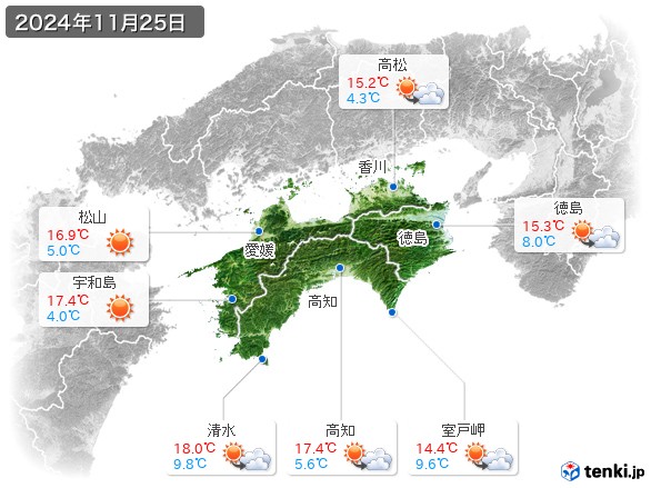 四国地方(2024年11月25日の天気