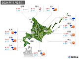 2024年11月28日の北海道地方の実況天気