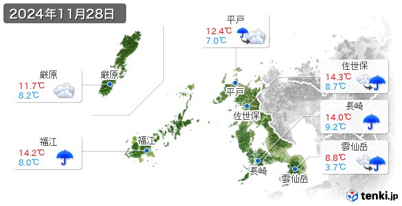 長崎県(2024年11月28日の天気