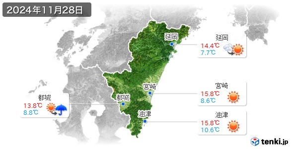宮崎県(2024年11月28日の天気