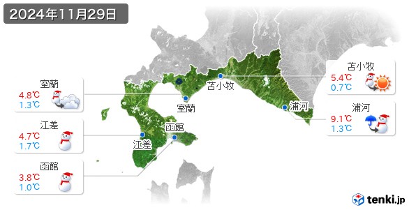 道南(2024年11月29日の天気