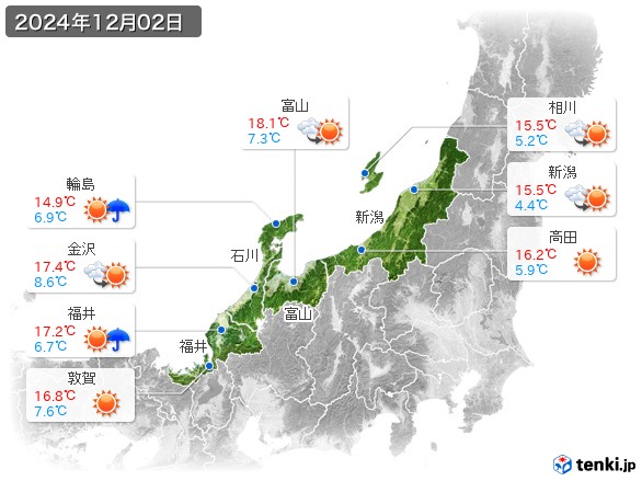 北陸地方(2024年12月02日の天気