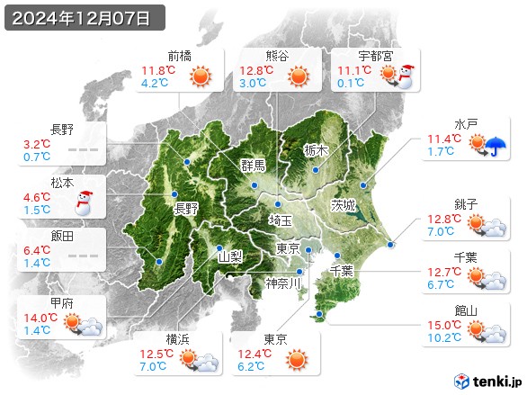 関東・甲信地方(2024年12月07日の天気