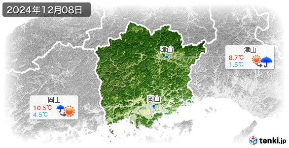 岡山県(2024年12月08日の天気