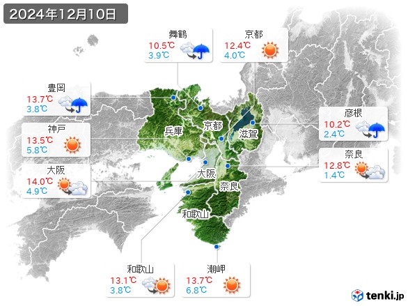 近畿地方(2024年12月10日の天気