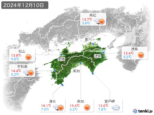 四国地方(2024年12月10日の天気