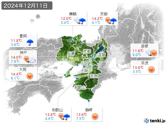 近畿地方(2024年12月11日の天気