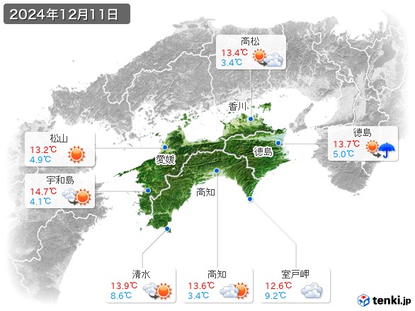 四国地方(2024年12月11日の天気