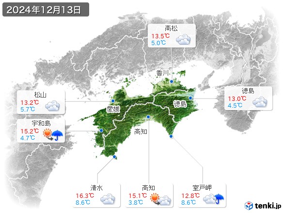 四国地方(2024年12月13日の天気